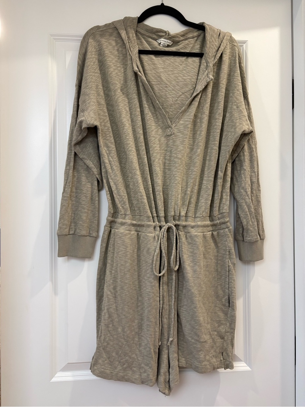American Eagle Hooded One-Piece Olive Romper with Drawstring Waist (Size L)